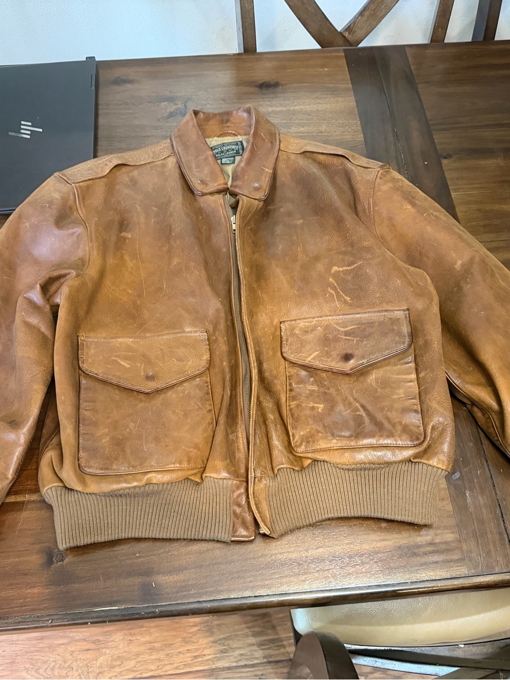 Ralph Lauren POLO COUNTRY polo country 80s A 2 leather flight jacket brown men's